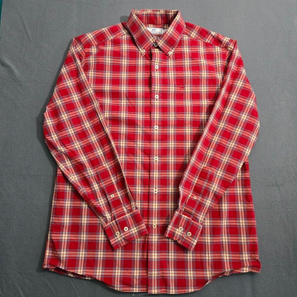 Southern Tide Men M Classic Fit Red Plaid Long Sleeve Button Down Shirt